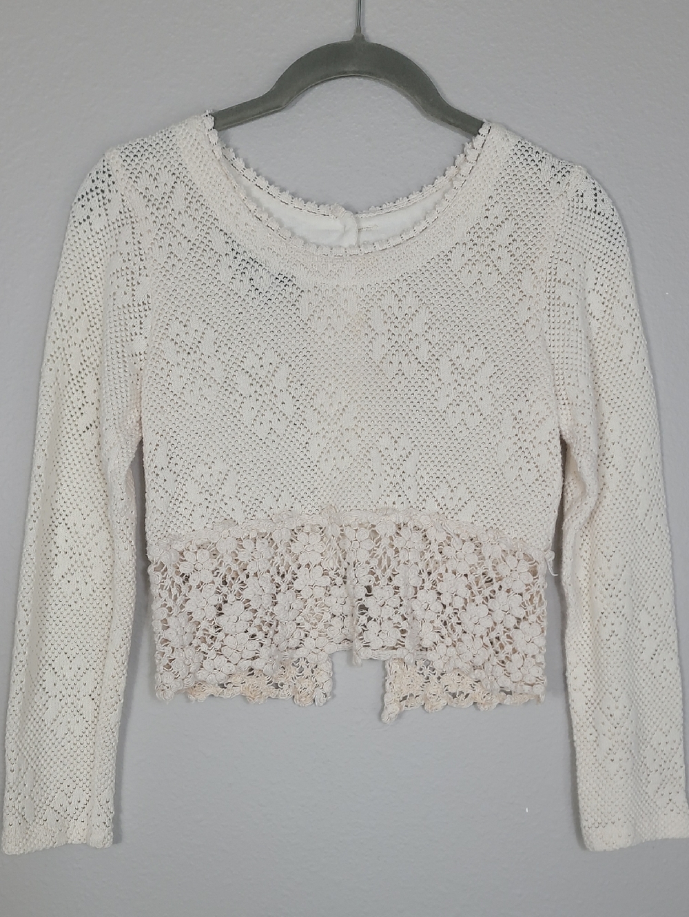 Vintage Earthquake Crochet Knit Crop Top Size S Ivory Cottagecore Fairycore Boho